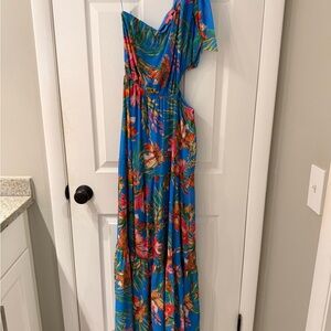 Flying Tomato Blue Floral One-Shoulder Dress
